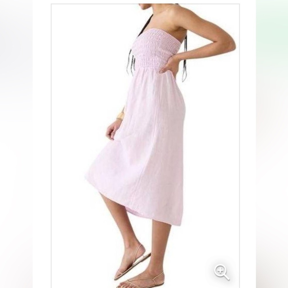 NWT J. Crew Strapless Smocked Linen Dress Lavender Large Resortwear Preppy Chic - Picture 4 of 14